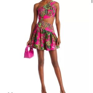 NWT Farm Rio Leaves One Shoulder Mini Dress Size Small